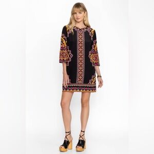 Johnny Was Womens  Lunna Silk-Blend Shift Mini Dress, Black